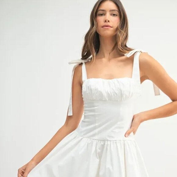 nwt MABLE Shoulder Tie Corset Panel Mini Dress - Picture 1 of 12